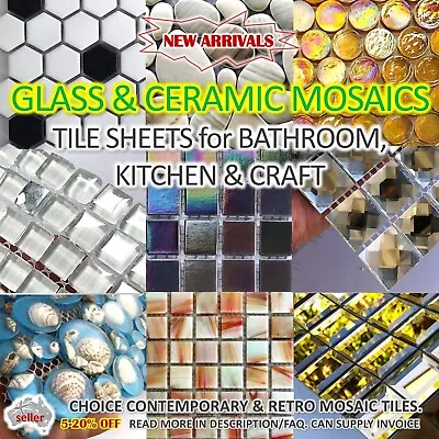 MOSAIC SHEET TILES Kitchen Bathroom Craft Glass Ceramic Mother Pearl Colour Art • $18