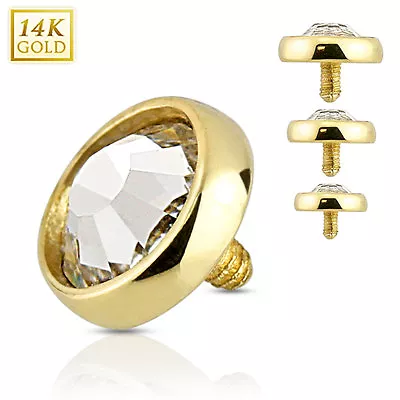 14K  Solid Yellow Gold Flat Dome CZ Gem Micro Dermal Anchor Top 14g • $29.29