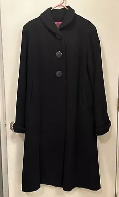 Vintage Stroock Fashion Guild Women's Black Wool Swing Coat W/Big Buttons Large? • $30