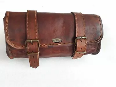 Motorcycle Bag Brown Leather Bags Round Tool Bag Saddlebags Saddle • $37.59