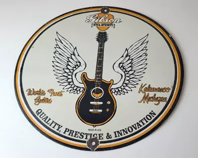 Vintage Gibson Guitars - Acoustic Electric Bass Store Porcelain Gas Station Sign • $142.37