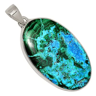 Natural Malachite In Chrysocolla 925 Sterling Silver Pendant Jewelry ALLP-24720 • $20.99