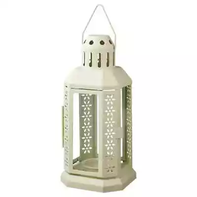 Cream White Metal Tea Light Candle Lantern Garden Party Table Room Balcony • £8.12