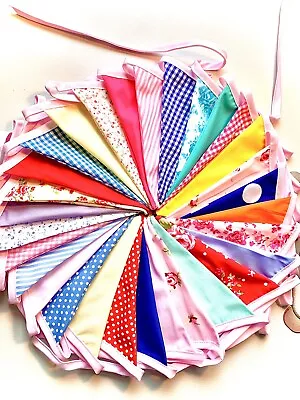 Floral Fabric Bunting Double Sided 10 M Handmade 30 Cotton Flags • £10