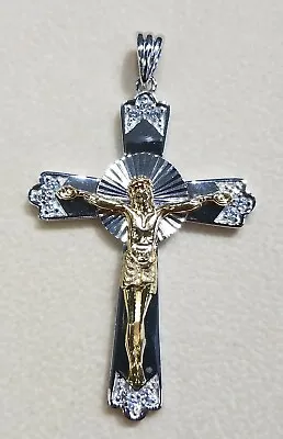 Sterling Silver Cross Sundial Religious Pendant Simulated Diamonds Mens Pendant  • $34.99
