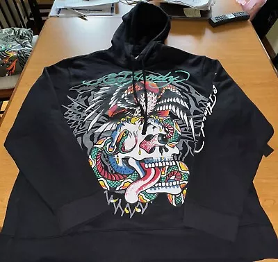 NWT Ed Hardy  Mens Black Eagle Snake Battle Skull Graphic Hoodie Sweatshirt 2XL • $49.99