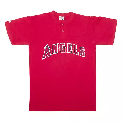 MAJESTIC Los Angeles Angels Mens T-Shirt Red USA Button Neck M • £9.99