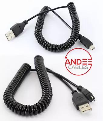 USB 2.0 Spring Coiled MINI And MICRO Cables Curly Data Sync Charger Lead 1m 2m  • £3.29