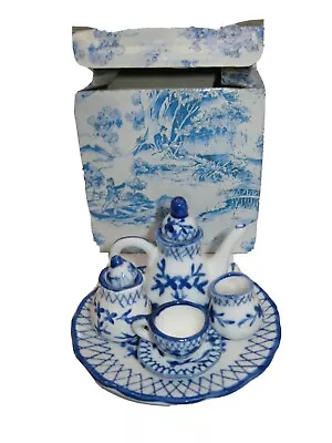 Vintage Blue Delft Pattern Mini Tea Set Global Innovations W/ Box Blue White 6pc • $7.69