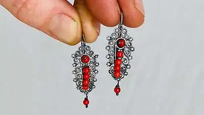 Vintage Oaxacan Filigree Earrings. Coral & Silver. Gusanos. Mexico. Frida Kahlo • $52.99