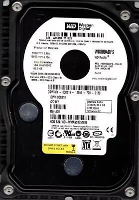 Western Digital WD800ADFS-75SLR2 DCM: HBCA2AB 80GB RAPTOR • $104.18