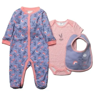 Baby Girl Clothes Set 3-6 Month Starter Outfit Sleepsuit Bib Bodysuit Bugs Bunny • £14.95