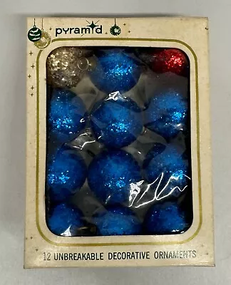 Vtg Pyramid Christmas Tree Ornament Mini Unbreakable Patriotic Glitter Box Of 12 • $12