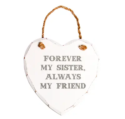 Sass & Belle Forever My Sister Wooden Heart Wall Hanging Plaque Shabby Chic Sign • £3.29