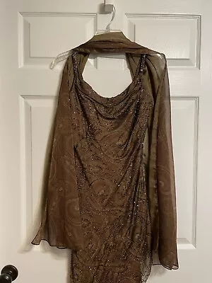 Vintage Victoria Royal Hand Beaded Brown Floral Paisley  Gown With Scarf Size 4 • $100