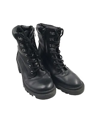 Madden Girl Dillan Womens Black Lace Up Side Zip Combat Boots Lug Sole Size 7M • $18.06