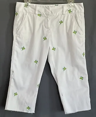 J. Crew Women's Size 6 Favorite Fit White Denim Capris W Embroidered Green Fish • $12.57