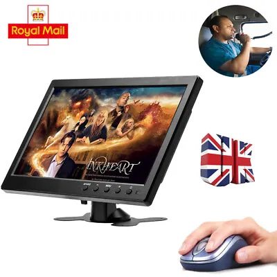 10.1  HD CCTV LCD Monitor PC Screen AV/RCA/VGA/HDMI/BNC Video Display W/ Speaker • £42.99