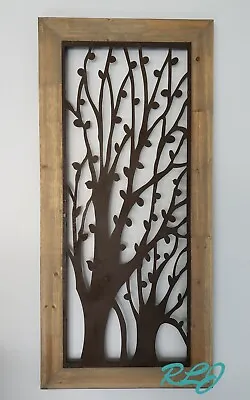 Distressed Rustic Country Wood Metal Tree Cutout Wall Art Panel Plaque Sculpture • $139.95