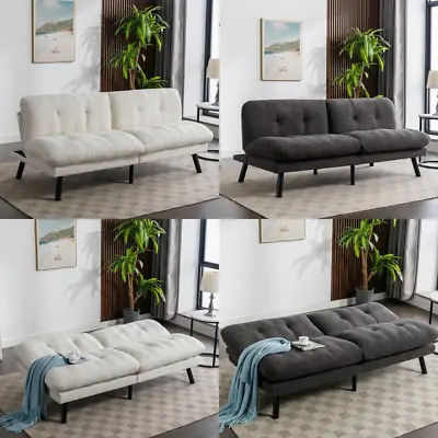 Camden Cozy Futon Cream Boucle Fabric Convertible Sofa Bed Lounger Couch NEW • $229.11