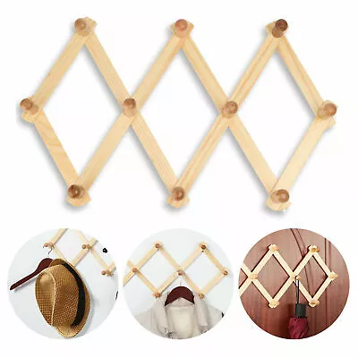 1 Wooden Expandable Coat Rack Hanger Wall Mounted Accordion Hook Hats Mugs Coats • $9.98