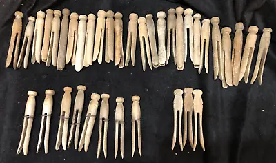Wood Wire Clothes Pins Vtg Round Top Flat Head Crafts Art Laundry 35 Handmade • $19.83