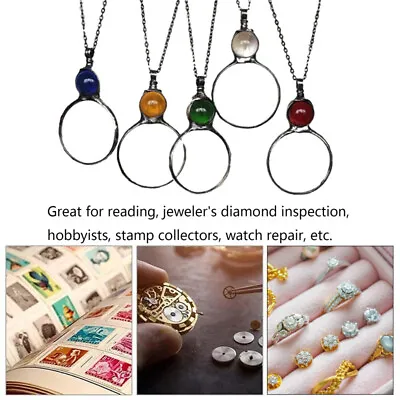 Vintage Crystal Magnifying Glass Necklace Pendant Jewelry Neck Chain As A Gift • £7.48
