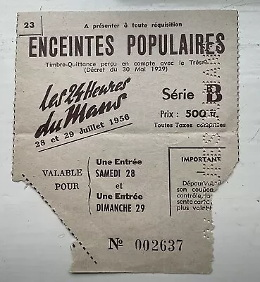 Very Rare Le Mans Ticket From 1956 Won By Jaguar Ecurie Ecosse 24 Heures Du Mans • £30