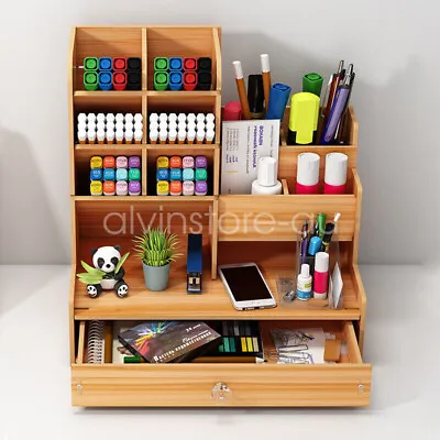 $22.99 • Buy Office Desk Wooden Organizer Brush Storage Container Pen Pencil Holder DIY GIFT