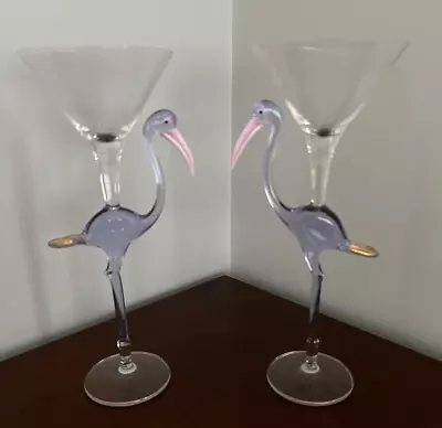 Set Of 2 From Italy Murano Flamingo Martini Champagne Wine Glasses • $49