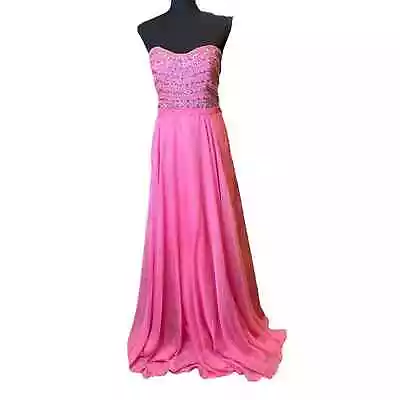 Mori Lee Beaded Top Flowy Bottom Pink Prom Dress Size 9/10 • $50