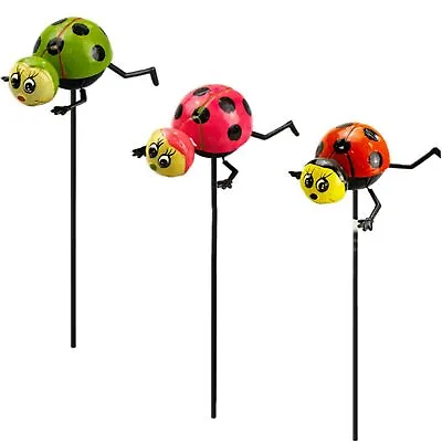 Metal Garden Stake Wobbly Ladybird Lawn Patio Decor Outdoor Flower Pot Ornament • £7.07