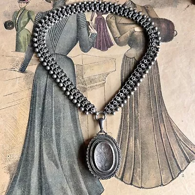 Antique Edwardian 1907 Silver Locket & Collar Necklace Hallmark Birmingham J&FB • £555