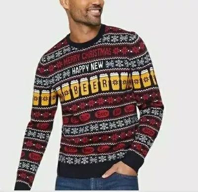 Bnwt Christmas Jumper Mens Large 42 44 Beer Pub Bar Sweater Uglynovelty Pullover • £9.99