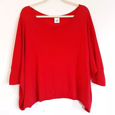 Cabi Sweater M Red Batwing 3/4 Sleeve Oversized Relaxed Boxy Casual Pullover • $12.95