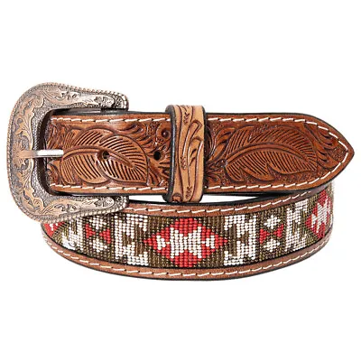 52RI Hilason Hand Carved Western Leather Men Women Belt Beaded • $59.99