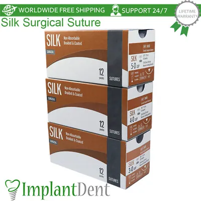 $17.50 • Buy  Dental Non-Absorbable Braided & Coated Surgical Silk Suture, Implant Surgery