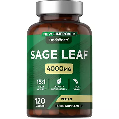 Sage Leaf Tablets 4000mg | 120 Count | 15:1 Extract | By Horbaach • £11.29