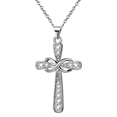 Stainless Steel Infinity Cubic Zirconia Cross Pendant Necklace For Women • $12.99