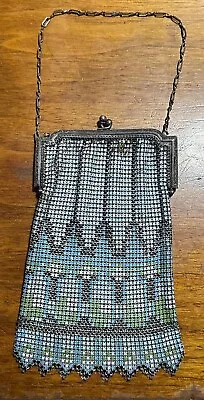 1920s Deco Whiting & Davis Enamel Mesh Purse #A8 Blue Green • $104