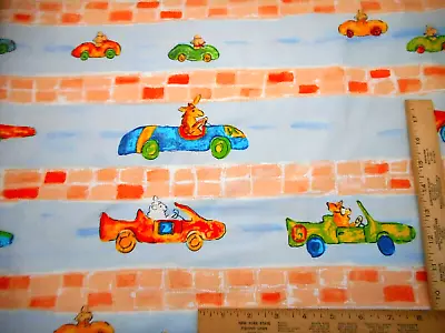 Childrens Fabric By Yard SALE Animals Racing Cars Blue Orange Premium Cotton #B • $7.19