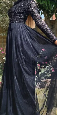 Maya Bridesmaid Maternity Long Sleeve Maxi Dress With Delicate Sequins In Navy • £70.99