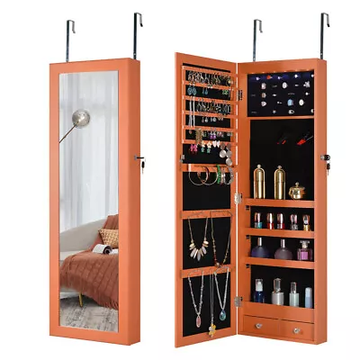 LED Full-Length Mirror Jewelry Amoires W/2Drawers Door-Hanging Lockable Storage • $115.99