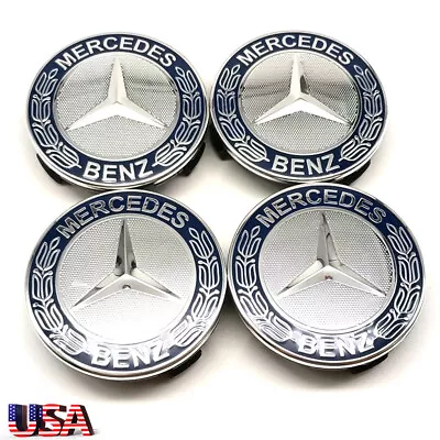 4PCS Wheel Center Caps Emblem Blue Laurel Wreath 75mm For Mercedes Benz AMG • $13.69