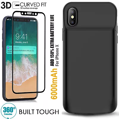 $57.99 • Buy SUPER-Fast Charger Battery Case Real Tempered Glass Film For Apple IPhone X 8 7
