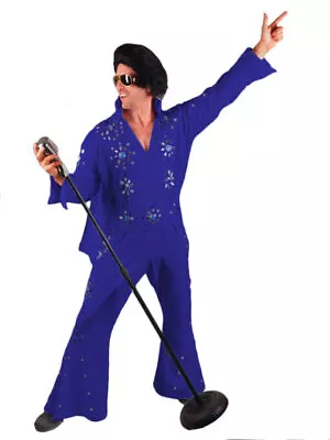 Deluxe Professional Elvis Costume Jeweled Royal Blue Jumpsuit With Cape And Belt • $159.99