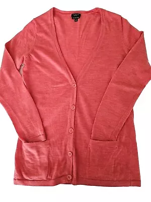 Talbots  Pure Italian Merino Wool Cardigan Button Up W/ Pockets HeatherPink Sz M • $19.90