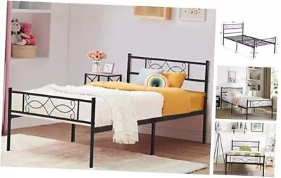  14  Size Metal Platform Bed Frame With HeadboardPremium Twin Mattle Black • $94.21