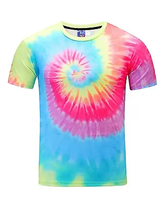 £10.99 • Buy Tie Dye Hippy T-Shirt  3D Printed Acid Wash All Over Festival Colourful Hippie