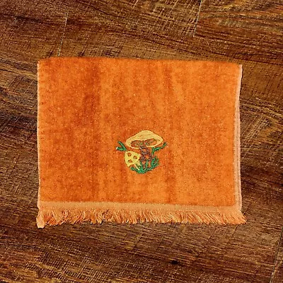 Vintage Kitsch MARTEX Hand Towel MUSHROOMS Burnt Orange Fringe 100% Cotton SOFT  • $16.83